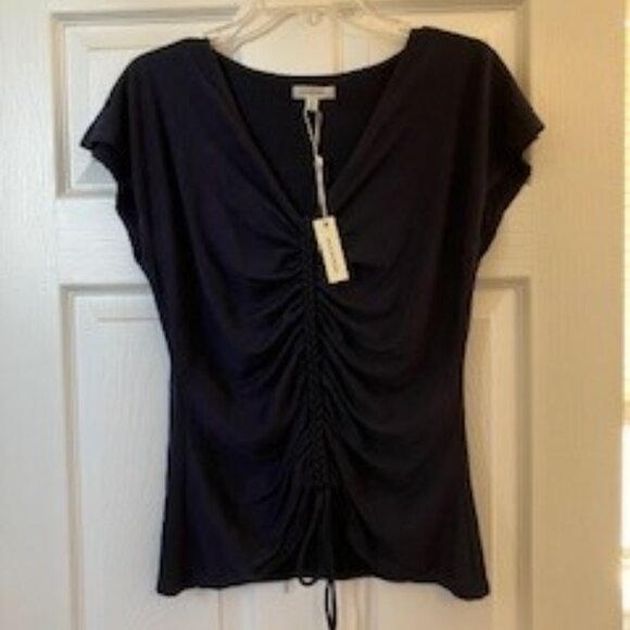 Max Studio Navy Blue Ruched Top - Picture 2 of 4